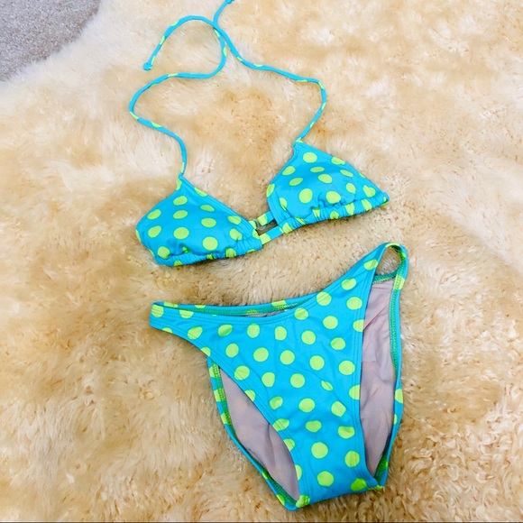 green polka dot swimsuit